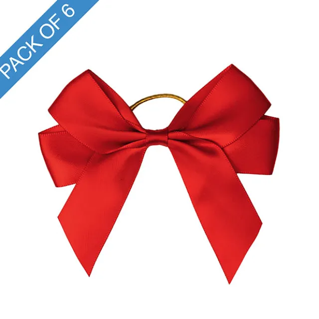 Pre-Made Bow Satin 25mm & Elastic Loop Pk6 Red (10*11cm)