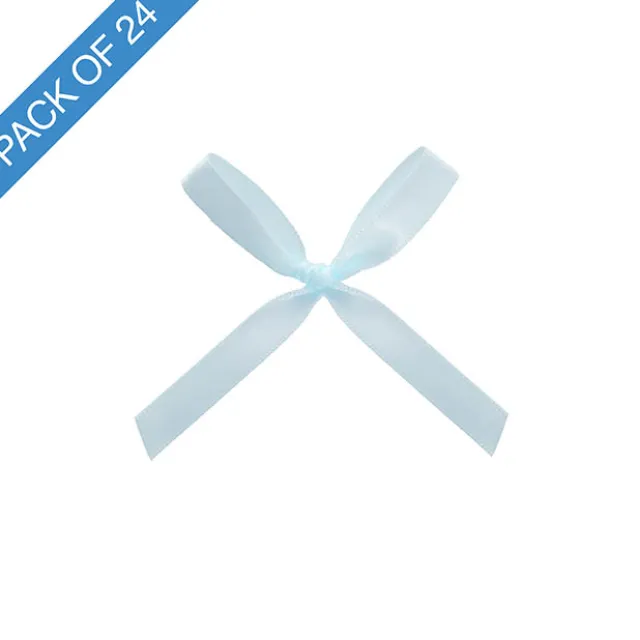 Pre-Made Ribbon Bow Double Face Satin Blue Pk24 (10mmx6.5cm)