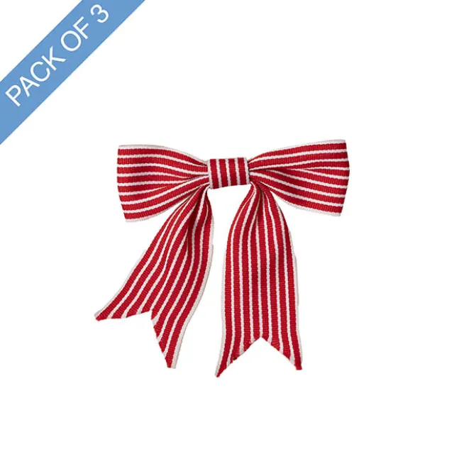 Pre-Made Ribbon Bow Stripe 2 Loops Pk3 Red White (11Wx11cm)