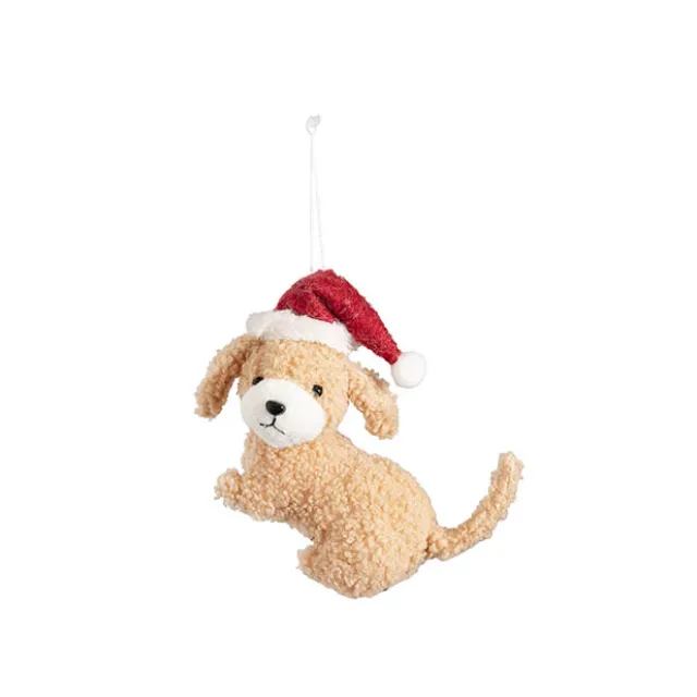 Hanging Puppy w Santa's Hat Brown (11.5x6.5x10cmH)