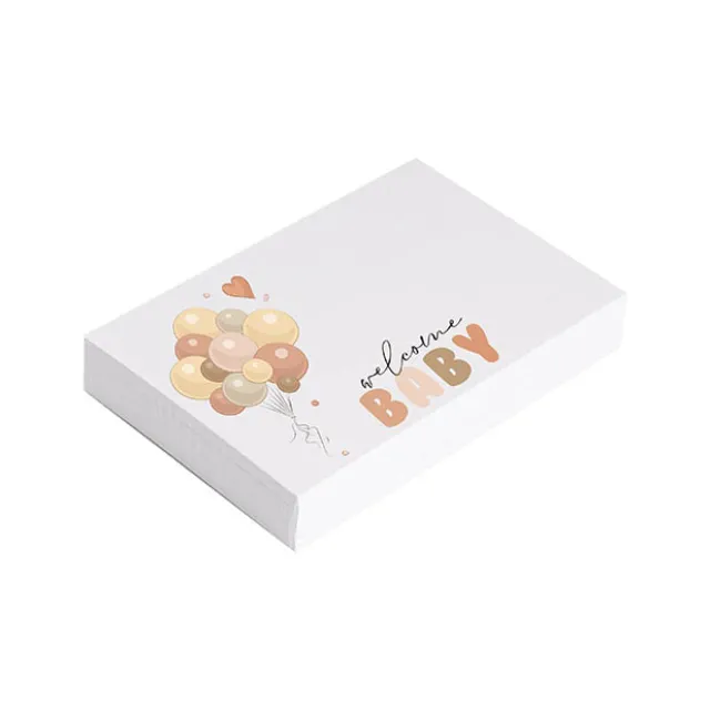 Cards White Welcome Baby with Balloons (10x6.5cmH) Pk 50