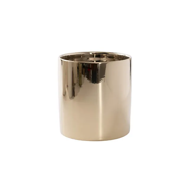 Ceramic Metallic Cylinder Pot Brass Gold (13Dx13.5cmH)