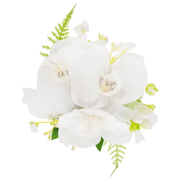 Real Touch Orchid x 3 Head Bracelet in Box White (12cmH)
