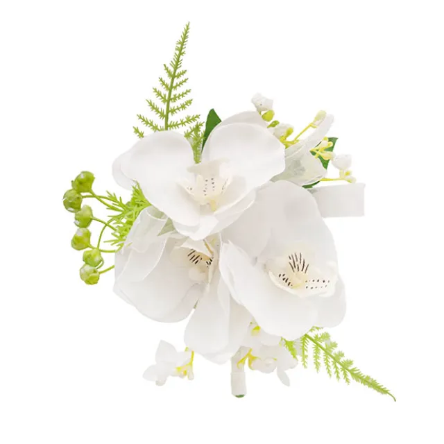 Real Touch Orchid x 3 Head Boutonniere in Box White (13cmH)