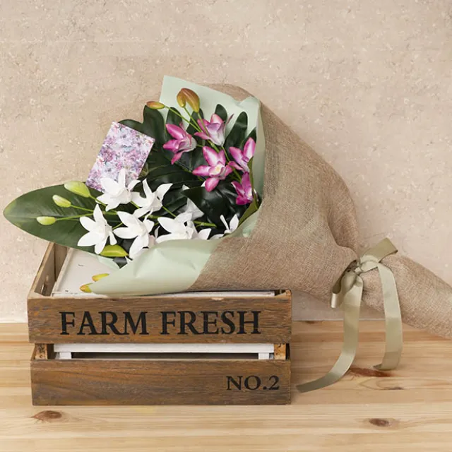 Real Touch Singapore Orchid x5 Flowers White (64cmH)