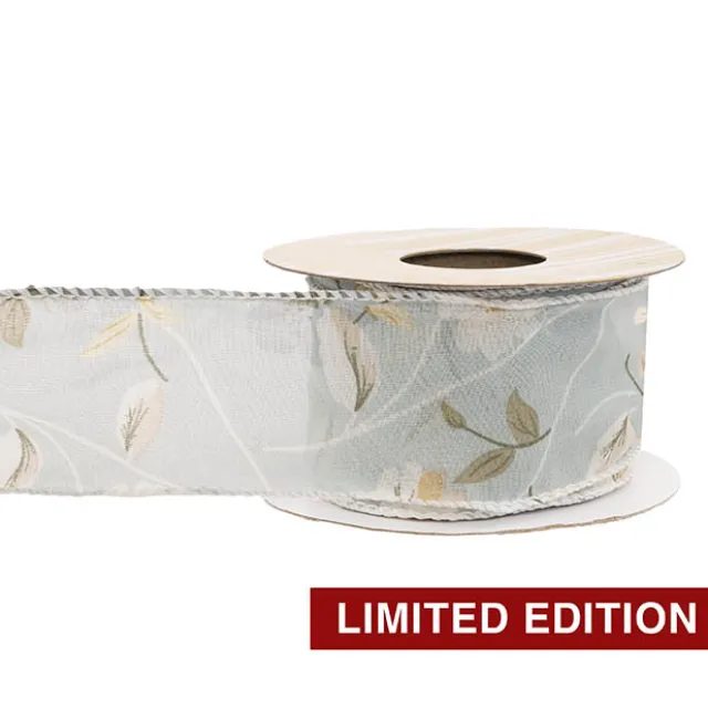 Ribbon Chiffon Fabulous Florals Sewn Edge Blue (50mmx10m)