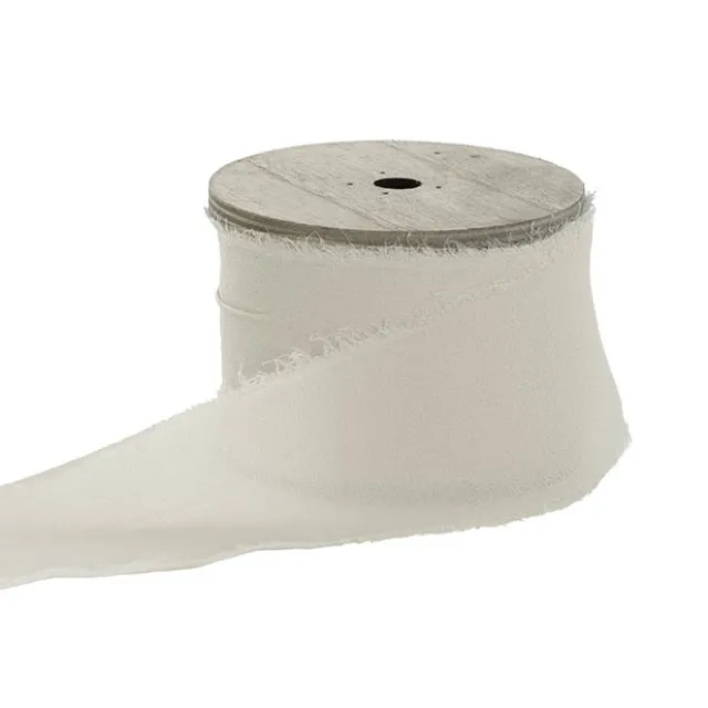 Ribbon Chiffon Frayed Edge Wood Spool Warm White (48mmx20m)