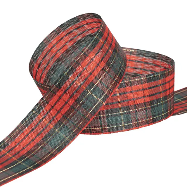 Ribbon Fabric Tartan Plaid Cut Edge Green Red (38mmx20m)