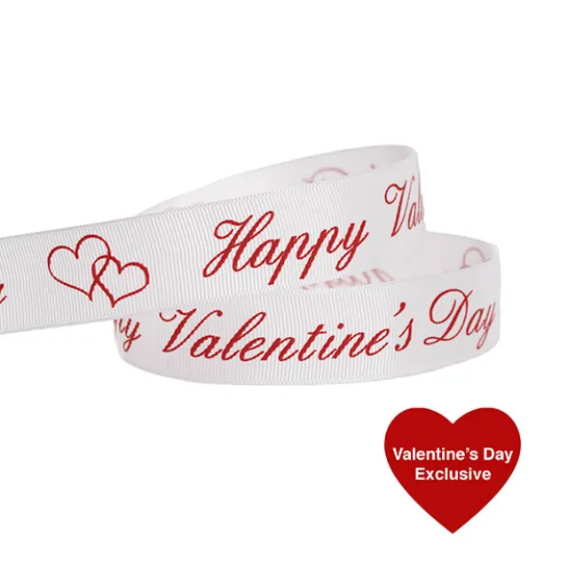 Ribbon Grosgrain Happy Valentine's Day White Red (25mmx25m)