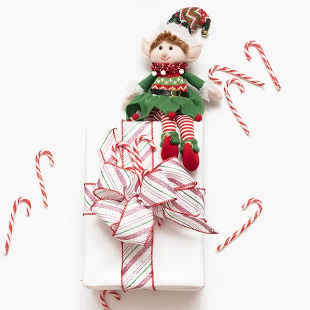 Ribbon Linen Christmas Pink Candy Stripe Wire (60mmx20m)