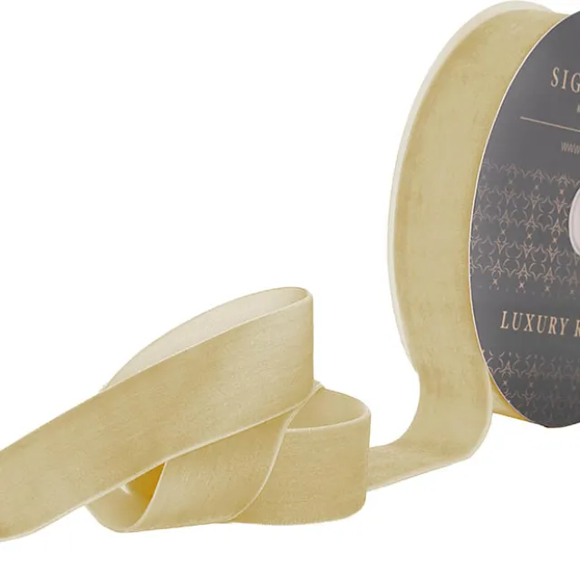 Ribbon Premium Plush Velvet Woven Edge Ivory (38mmx20m)