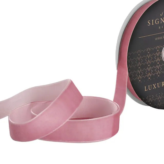 Ribbon Premium Plush Velvet Woven Edge Dusty Pink (25mmx20m)