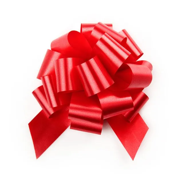 Ribbon Pull Bow Pom Pom Red (32mmx12.5cm) Pack 5