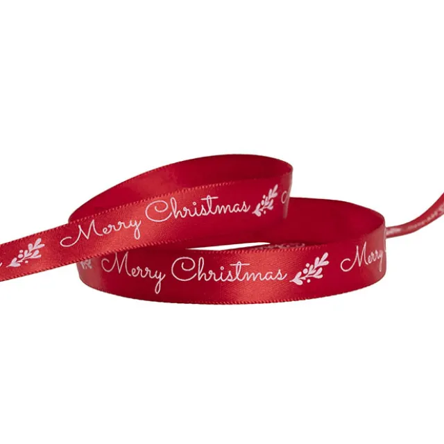 Ribbon Satin Merry Christmas Mistletoe White Red (15mmx20m)