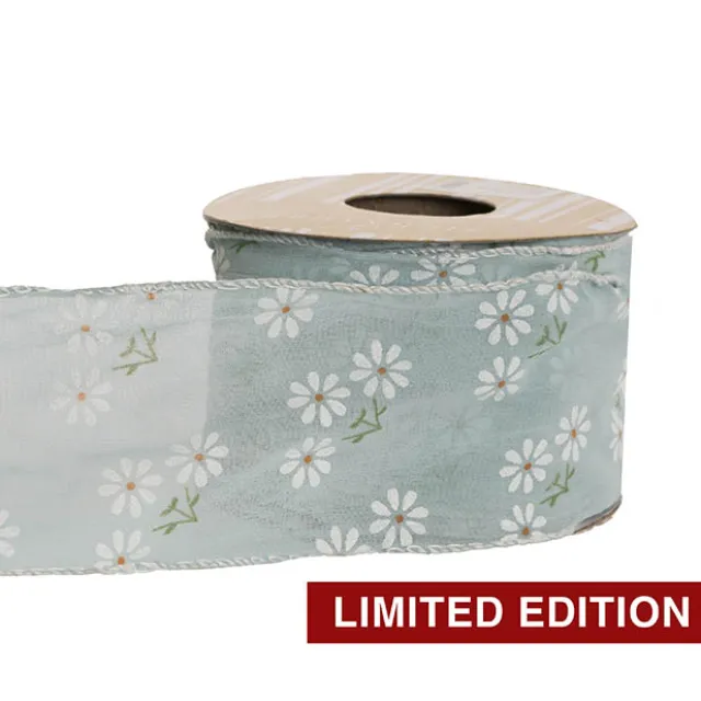 Ribbon Sheer Daisy Delight Wire Edge Ocean (60mmx10m)