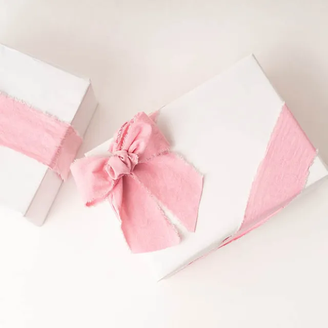 Ribbon with Wooden Spool Calico Pink (80mmx5m)