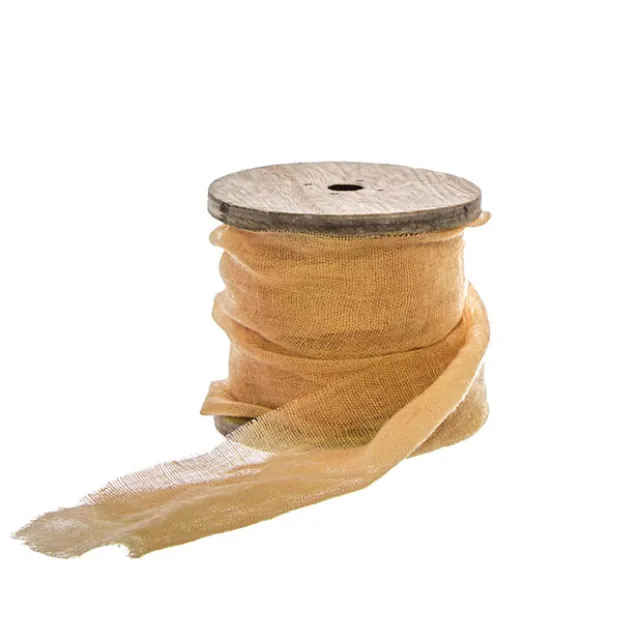 Ribbon with Wooden Spool Faux Silk Frayed Apricot (80mmx5m)