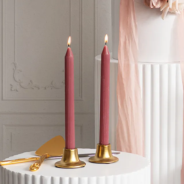 Roman Fluted Dinner Soy Candles Pack 2 Dusty Pink (2x25cmH)