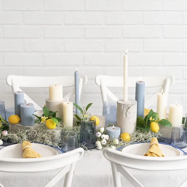 Roman Fluted Pillar Candle French Blue (5x15cmH)