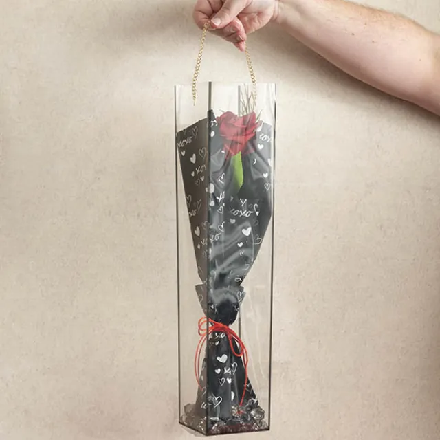 Rose Square PVC Carry Tube Clear & Black Pack 5 (10cmx50cmH)