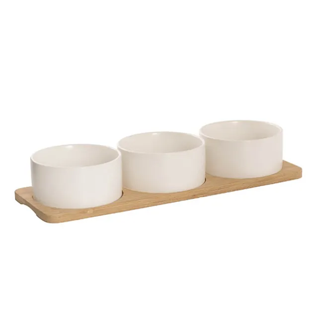 Round 3 Bowl Wooden Board Tapas Set White (36x12x6cm)