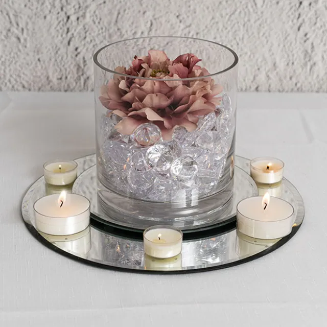 Round Mirror Glass Bevelled Plate Pack 2 Silver (40cmD)