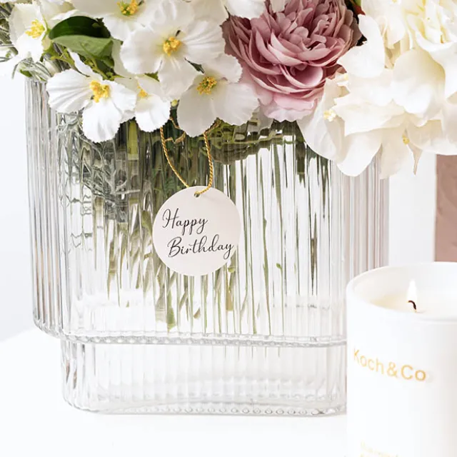 Hanging Gift Tags Happy Birthday Round White Pack 20 (5cm)