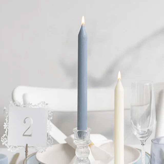 Roman Fluted Dinner Soy Candles Pack 2 French Blue (2x25cmH)