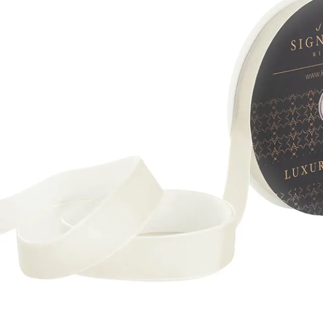 Ribbon Premium Plush Velvet Woven Edge White (25mmx20m)