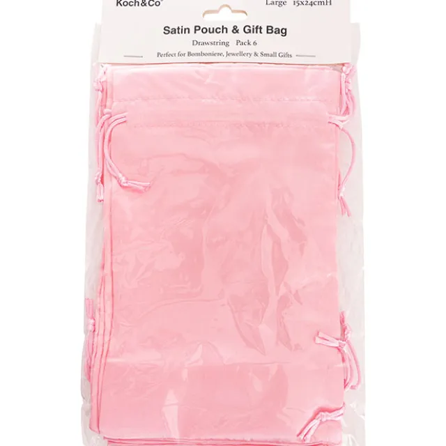 Satin Gift Bag Large Pack 6 Baby Pink (15x24HcmH)