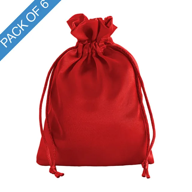 Satin Gift Bag Medium Pack 6 Red (12.5x17HcmH)