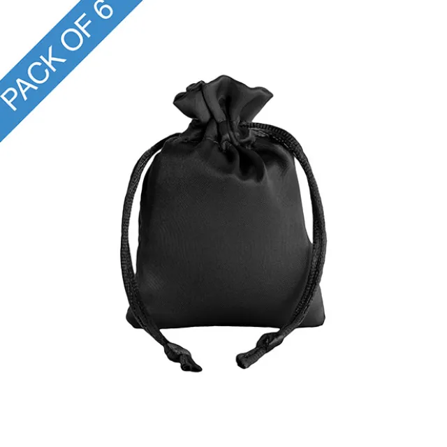 Satin Gift Bag Small Pack 6 Black (7.5x10HcmH)