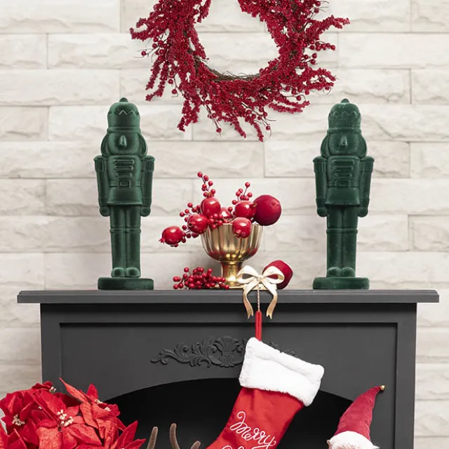 Standing Flocked Nutcracker King Dark Green (52cmH)