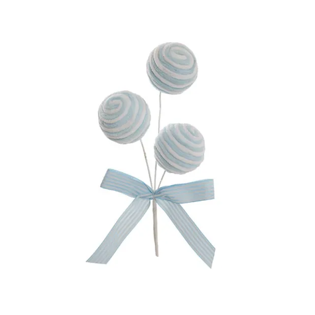 Striped 3 Ball Pick w Bow Soft Blue (34cmH)