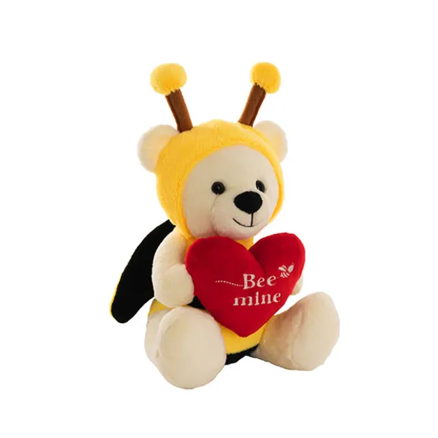 Teddy Bear Jacob w Bee Mine Heart Plush Toy White (32cmST)