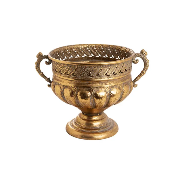 Baroque Metal Urn w Handle Brushed Gold (37.5x28.5x27cm)