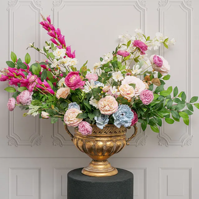 Baroque Metal Urn w Handle Brushed Gold (37.5x28.5x27cm)