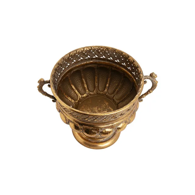 Baroque Metal Urn w Handle Brushed Gold (37.5x28.5x27cm)