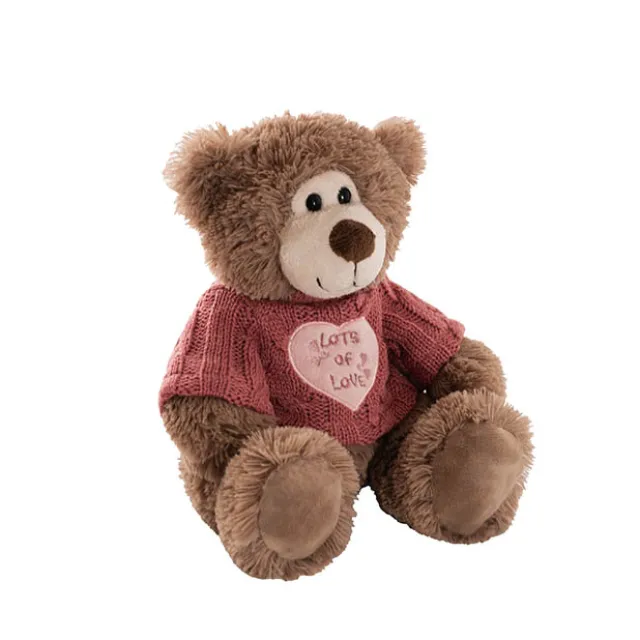Teddy Bear Walter w Knitted Lots of Love Top Brown (21cmST)
