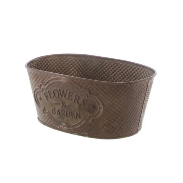 Tin Country Rustic Oval Pot Gold (21x15.5x9.5cmH)