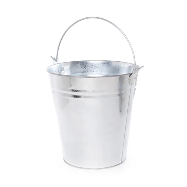 Tin Metal Pail Bucket w Handle 13lt Zinc Silver (27Dx28cmH)