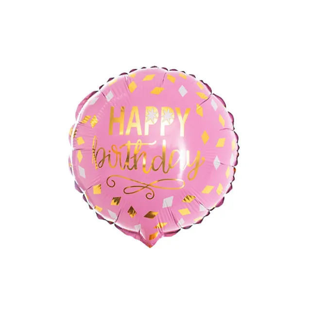 Foil Balloon 9" (22.5cmD) Happy Birthday Pink & Gold