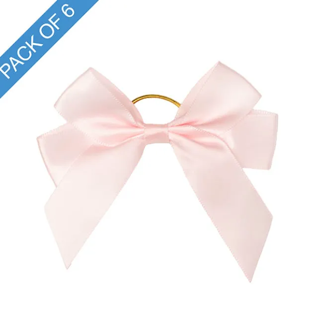 Pre-Made Bow Satin 25mm & Elastic Loop Pk6 BabyPink(10*11cm)