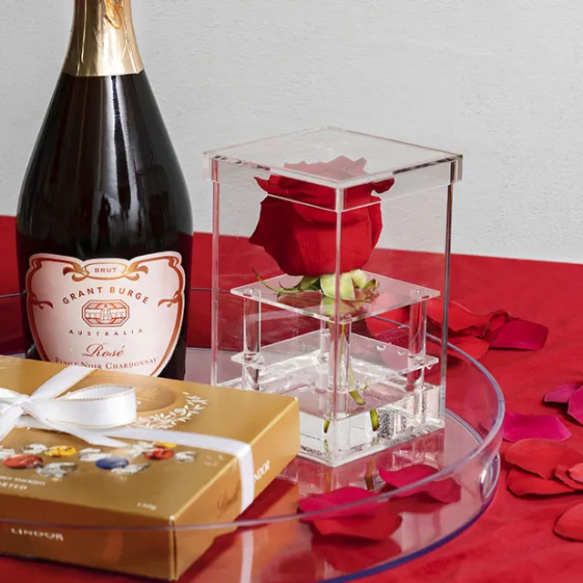 Acrylic Single Rose Head Display Box with Lid (9x9x15cmH)