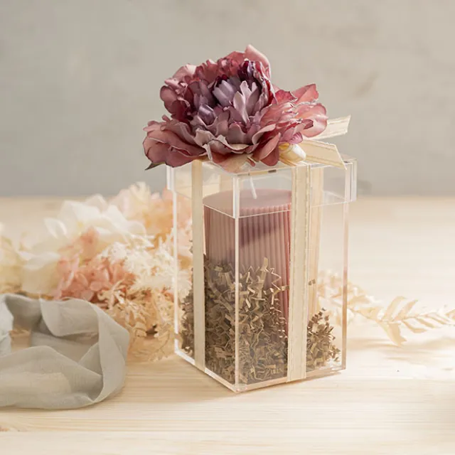 Acrylic Single Rose Head Display Box with Lid (9x9x15cmH)