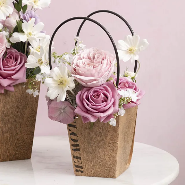 Flower Carry Bag Kraft Wood Grain Small Pk5 (9.5x13x15.5cmH)