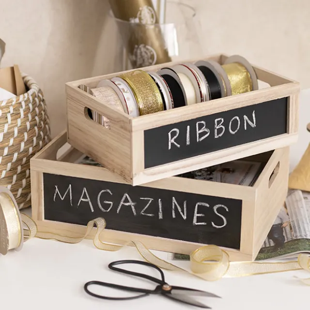 Wooden Crate Chalkboard Insert Set 2 Natural (35x25x12cmH)