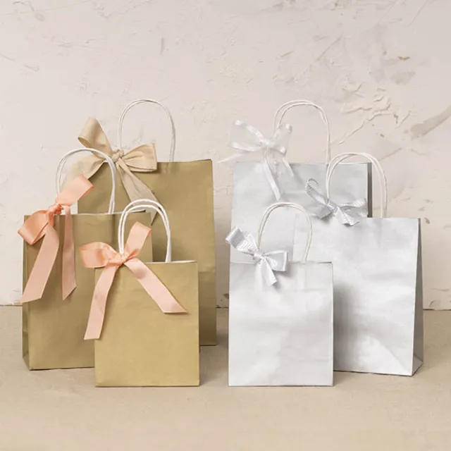 Kraft Paper Bag Shopper Medium Silver Pk10(205Wx110Gx275mmH)