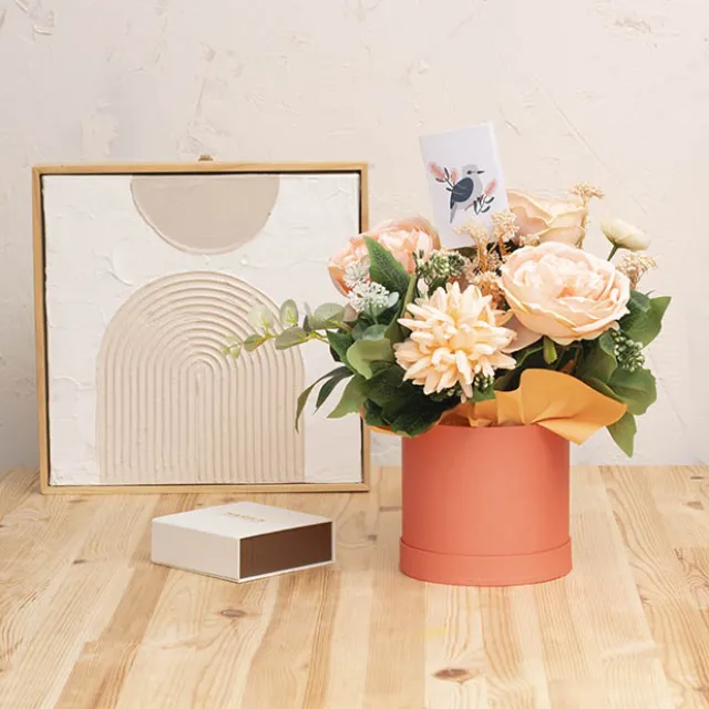 Flower Gift Hat Box Round Deep Coral (15cmWx13.5cmH)