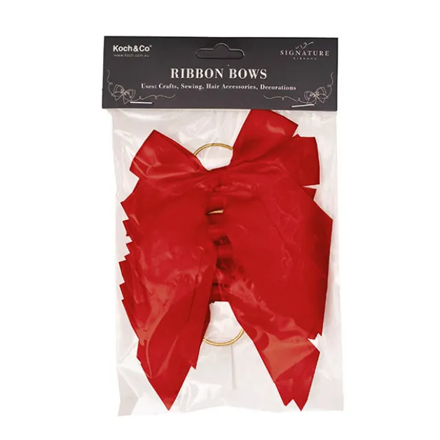 Pre-Made Bow Satin 25mm & Elastic Loop Pk6 Red (10*11cm)